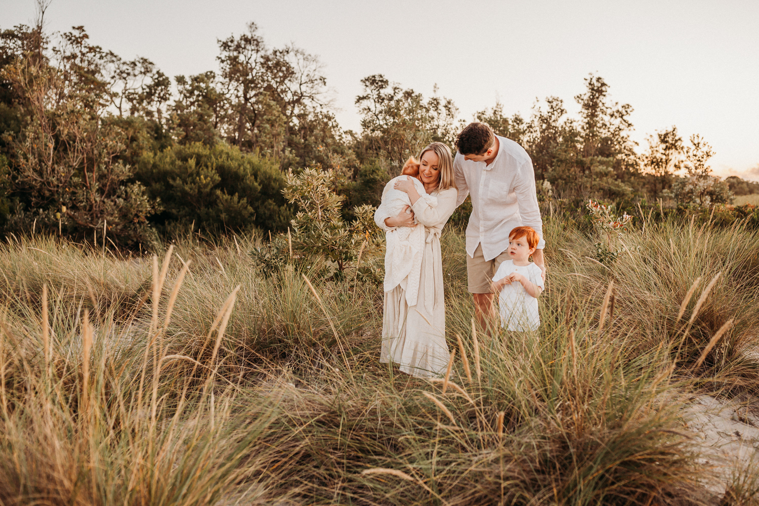 newborn family photo session outdoor sunset